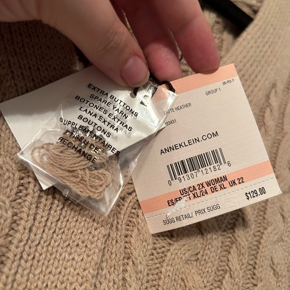 NWT Anne Klein Latte Heather Crystal Button Oversized Cardigan 2X - Picture 3 of 11